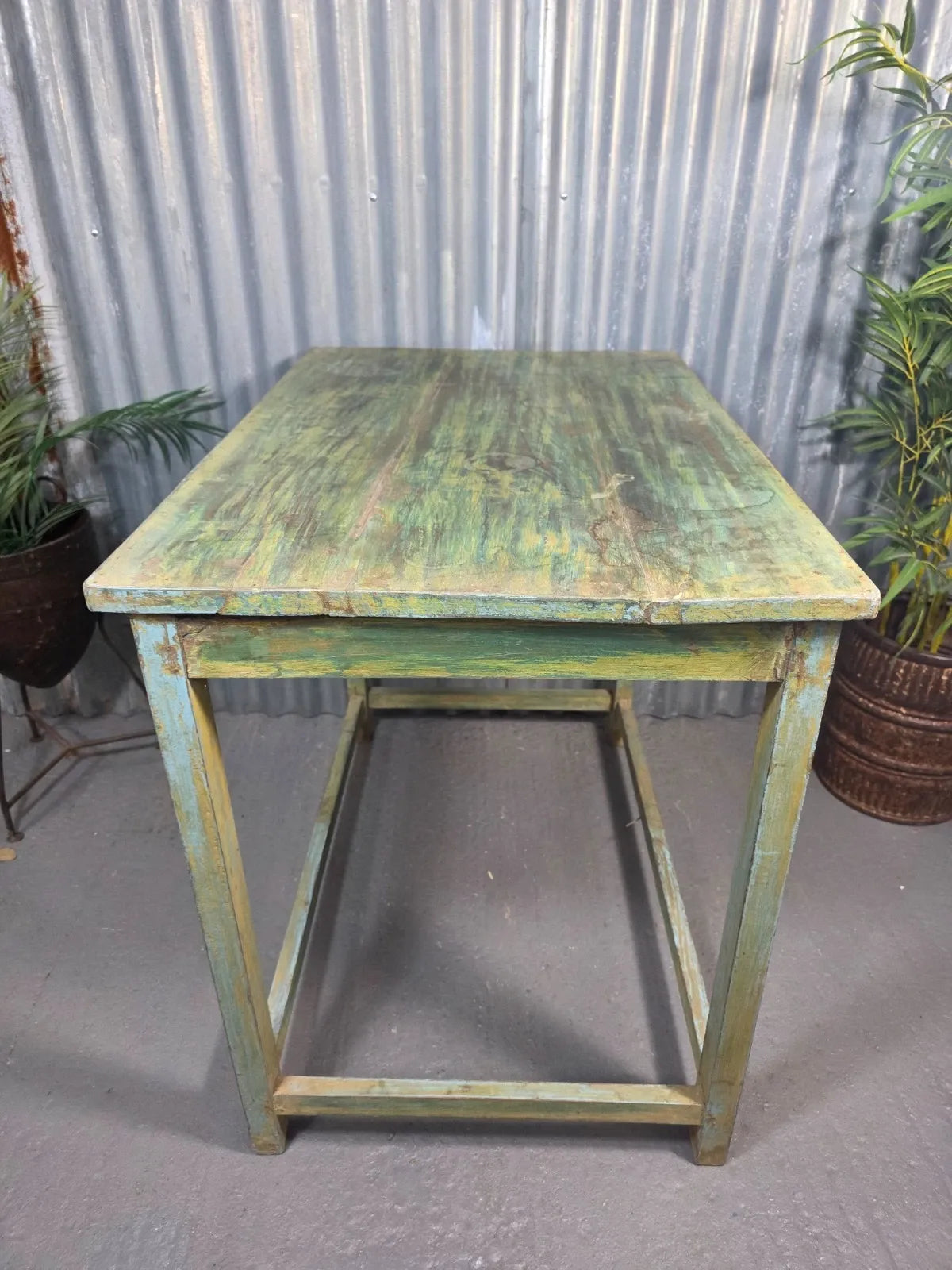 Green Vintage Rustic Indian Solid Wooden Desk Console Hallway Kitchen Island Table