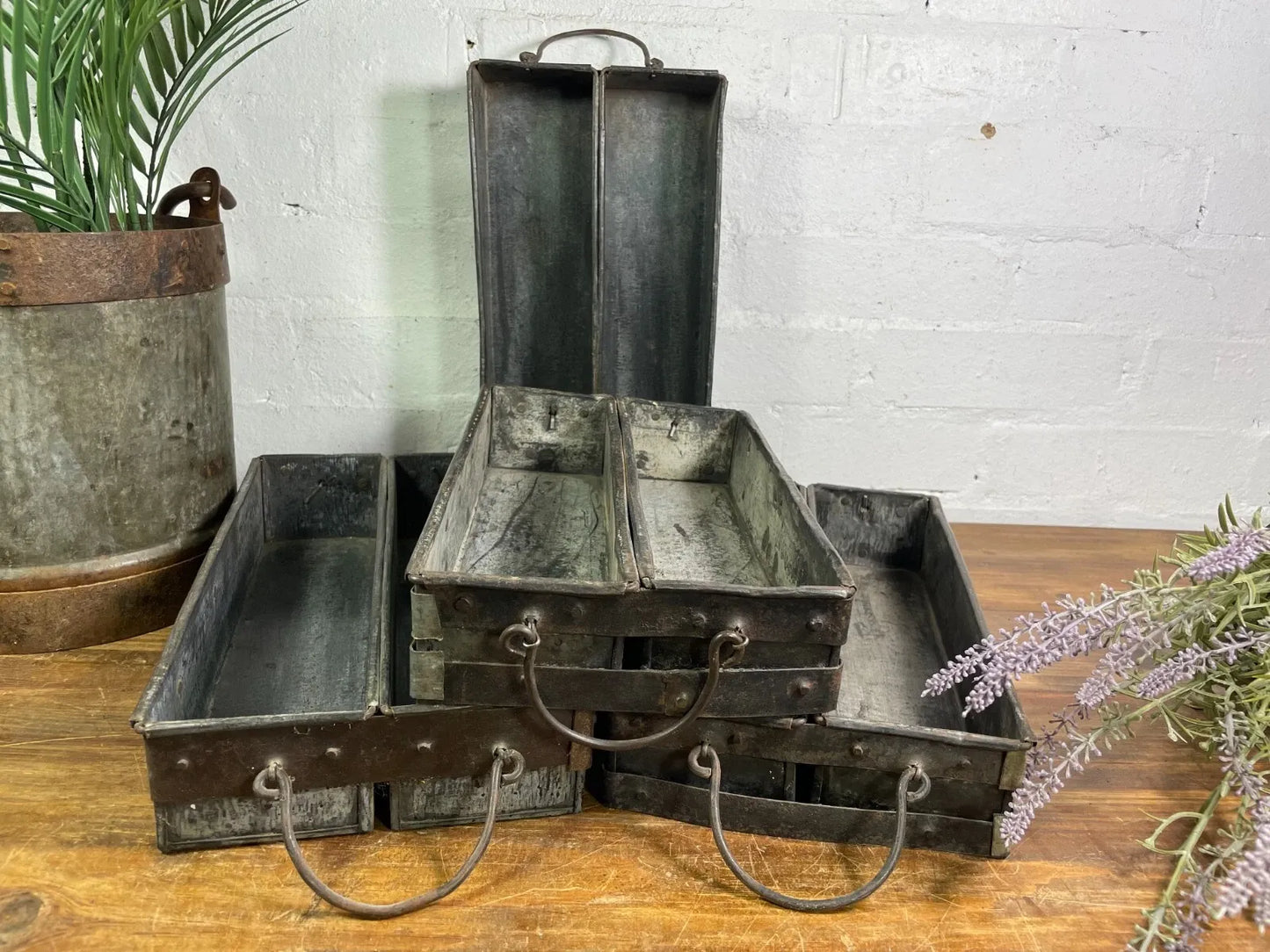 Vintage Metal Candle Herb Planter Pen Desk Cutlery Bread Tray