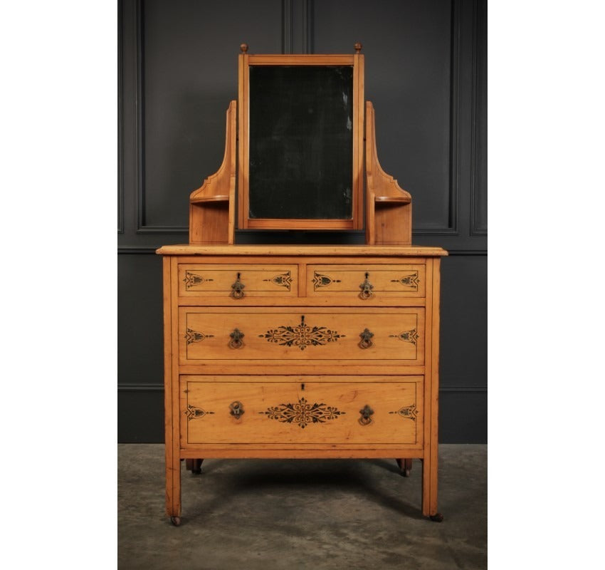 Satin Birch Stencilled Vintage Dressing Chest