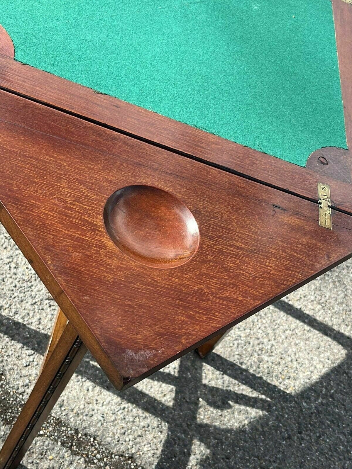 Vintage Victorian Mahogany Games Table , Green Baized Playing Area With Counter Holders