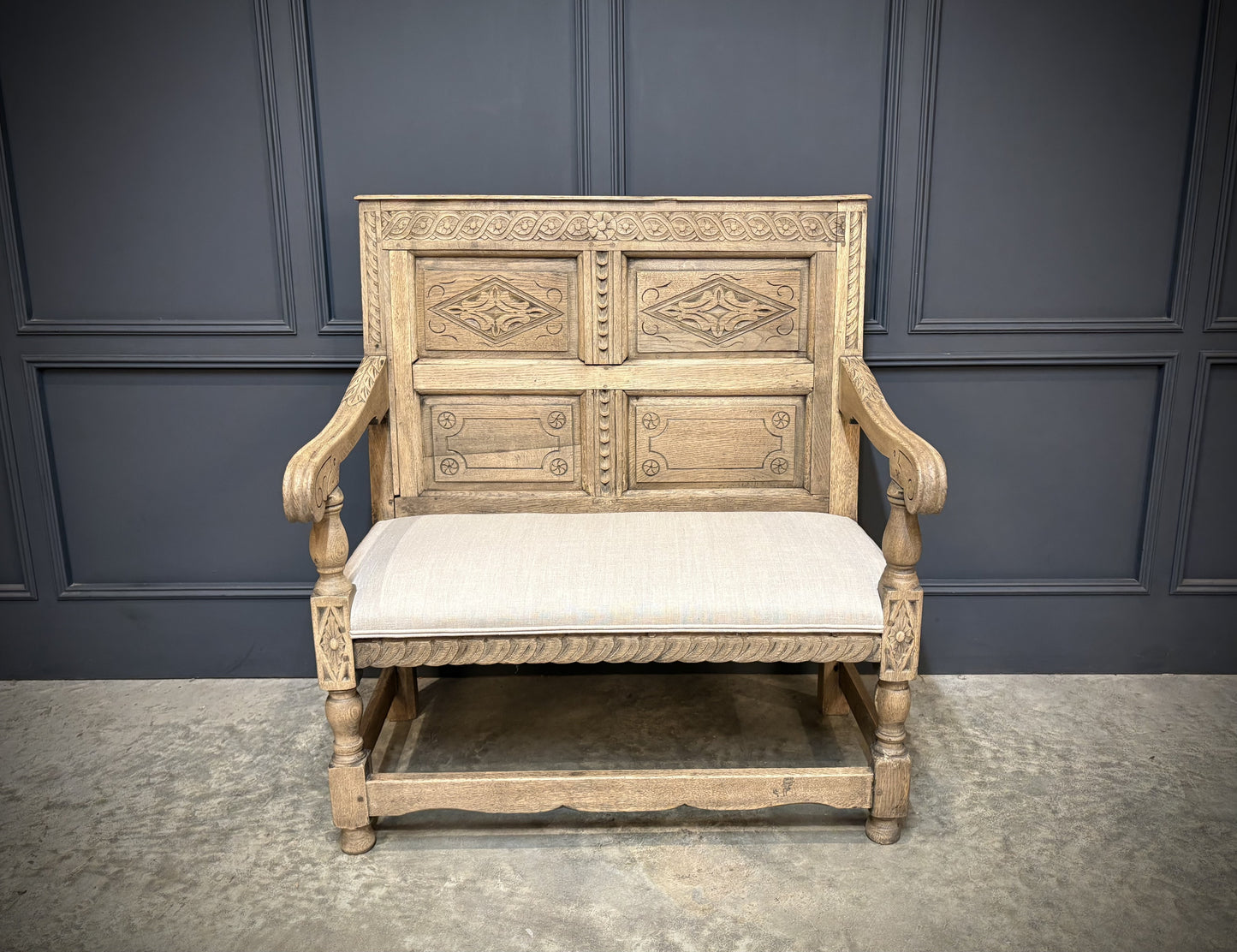 18th Century Antique Carved Bleached Oak Bench