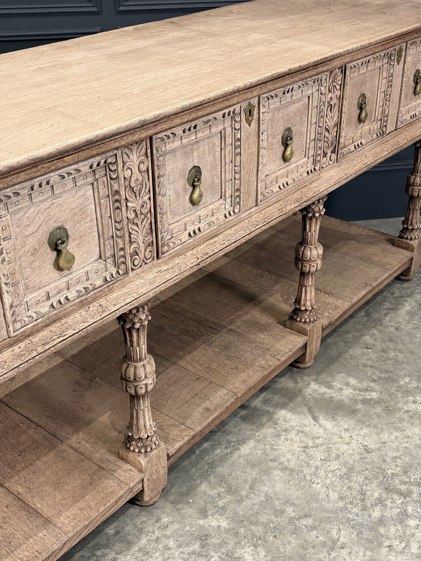 Vintage Bleached Carved Oak Potboard Dresser Sideboard