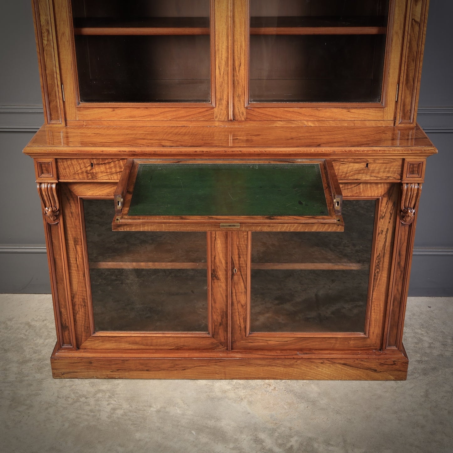 Fine William IV Walnut Vintage Glazed Bookcase Display Cabinet