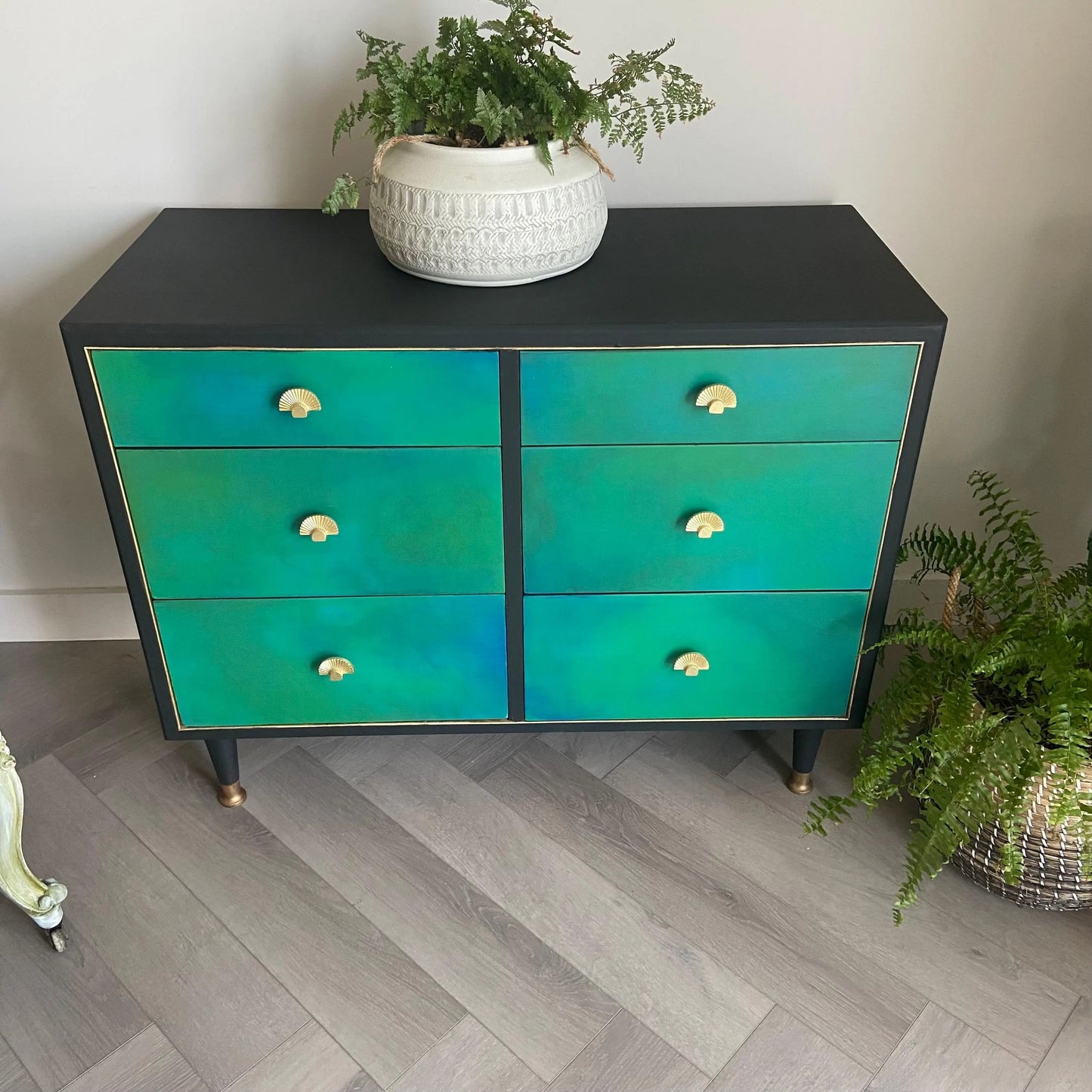 Emerald Green Hand Painted Chest of Drawers, Mid Century Furniture By Herbert & Gibbs