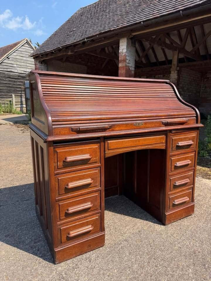 Vintage Oak Roll Top Desk By Angus Of London