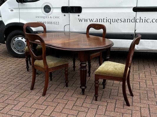 Vintage Victorian Extending Mahogany Dining Table & 4 Chairs