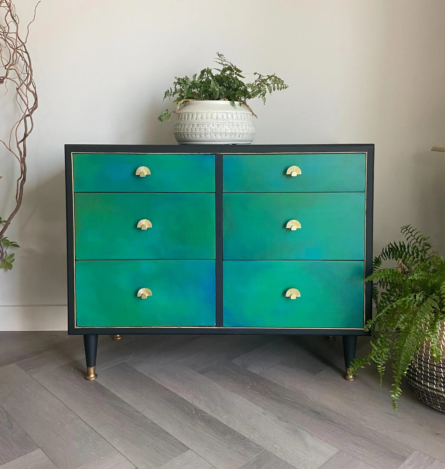 Emerald Green Hand Painted Chest of Drawers, Mid Century Furniture By Herbert & Gibbs