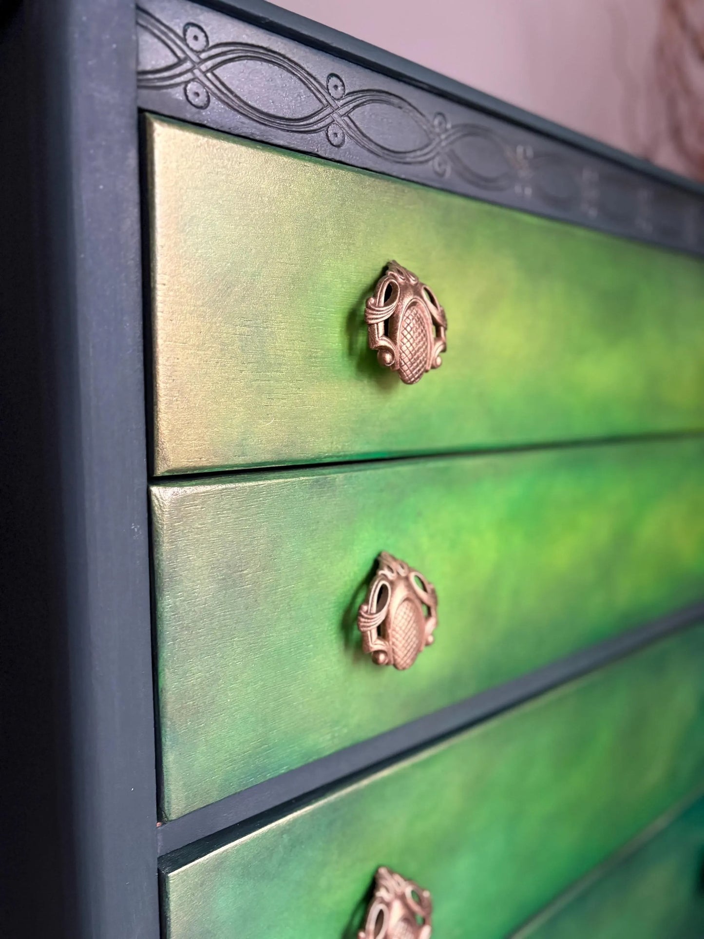 Green Vintage Lebus Chest of Drawers – Hand Painted Dresser