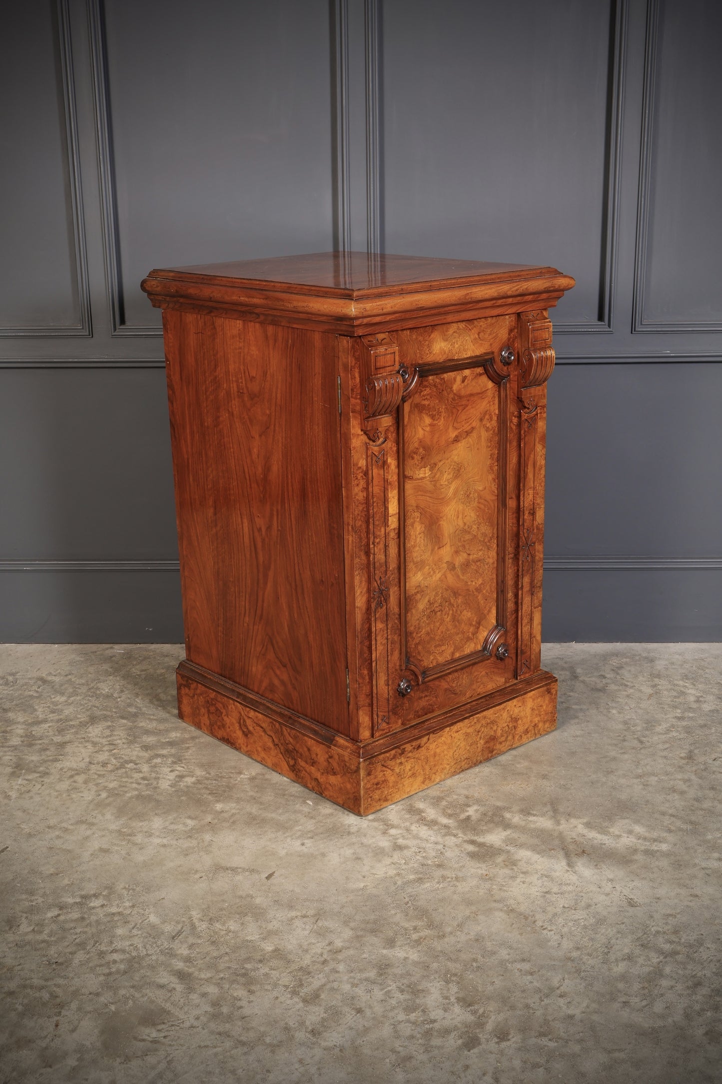 Large Pair Of Vintage Figured Walnut Pedestal Cabinets