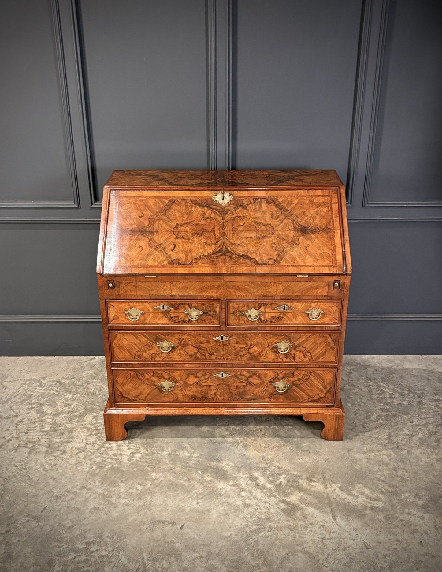 Queen Anne Art Deco Figured Walnut Writing Bureau