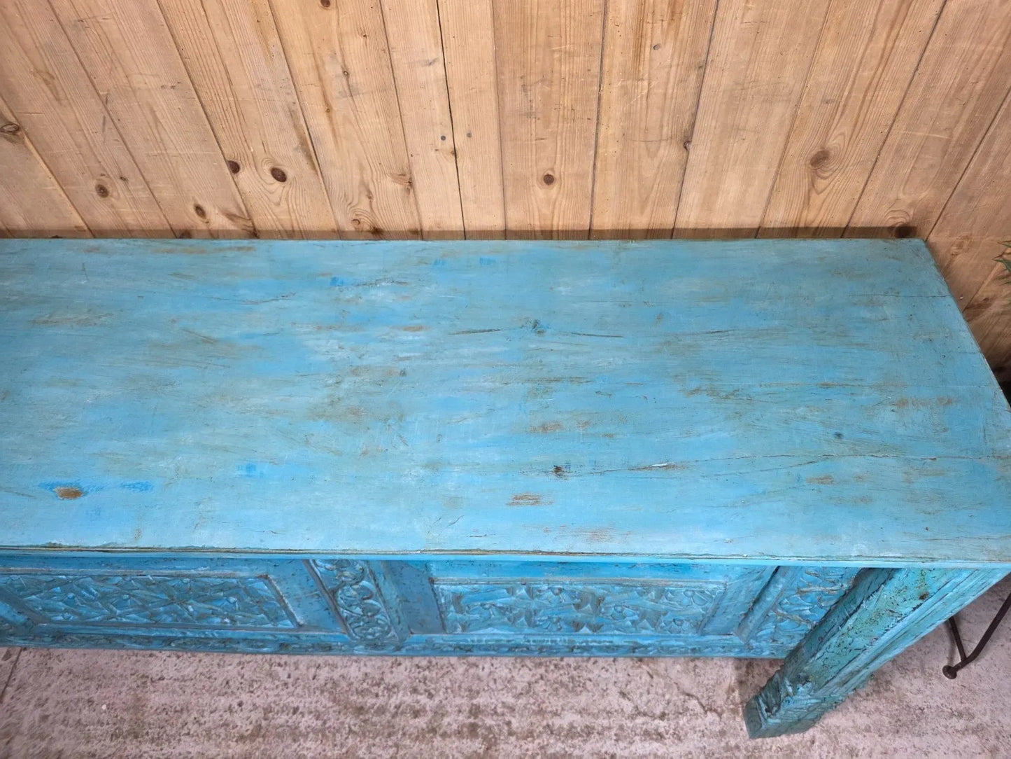 Blue Vintage Solid Wooden Carved Hallway Console Table