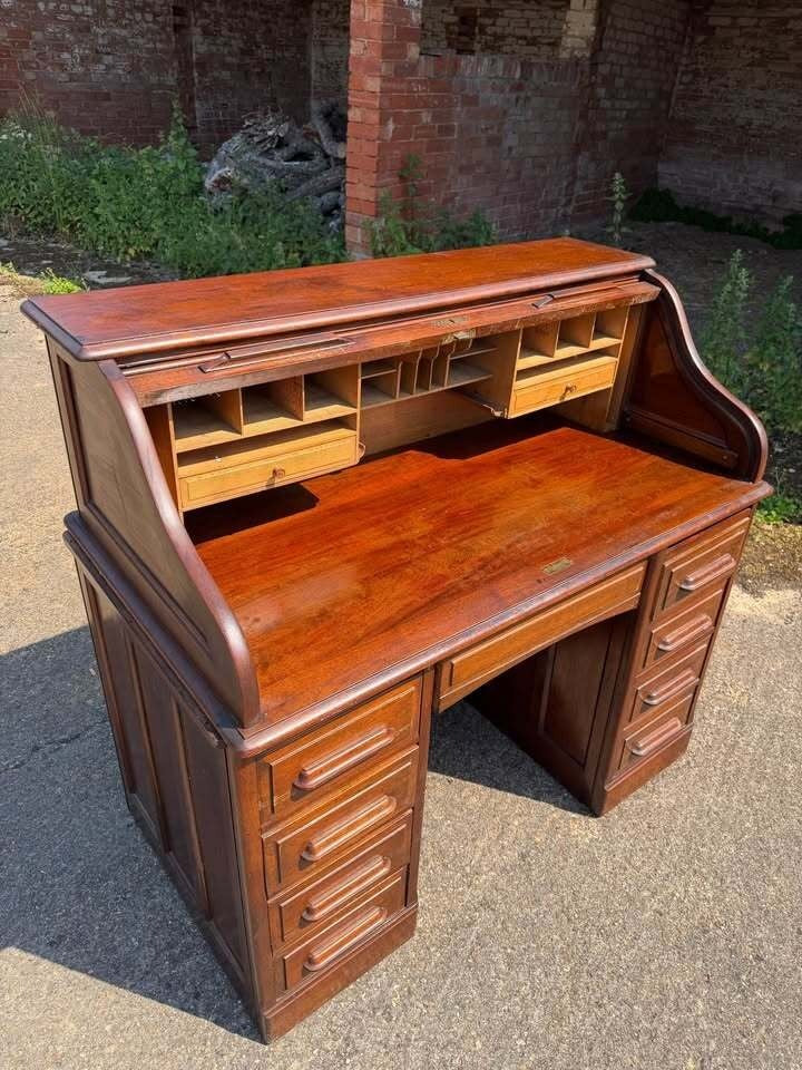 Vintage Oak Roll Top Desk By Angus Of London