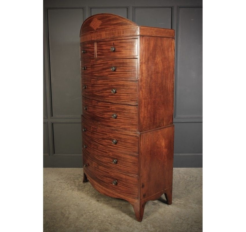Rare Regency Bow Front Vintage Tallboy Chest On Chest