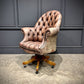 Buttoned Leather Antique Swivel Desk Chair