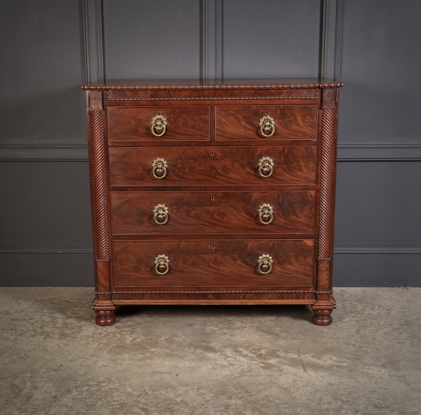 Antique Flame Mahogany Scottish Chest of Drawers