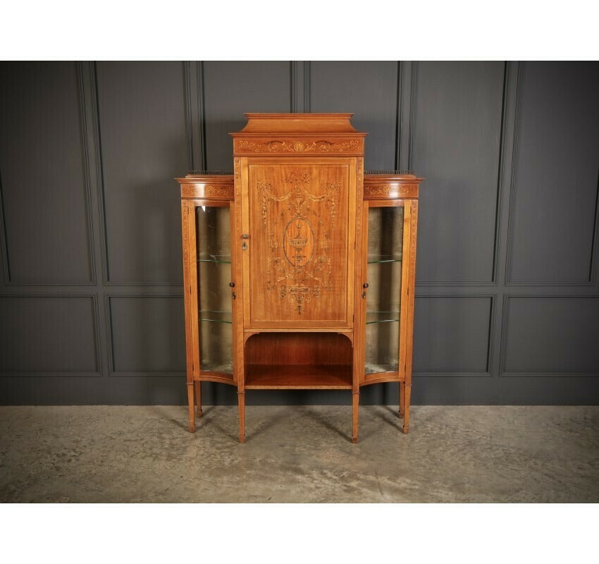 Vintage Edwardian Marquetry Inlaid Mahogany Glazed Display Cabinet