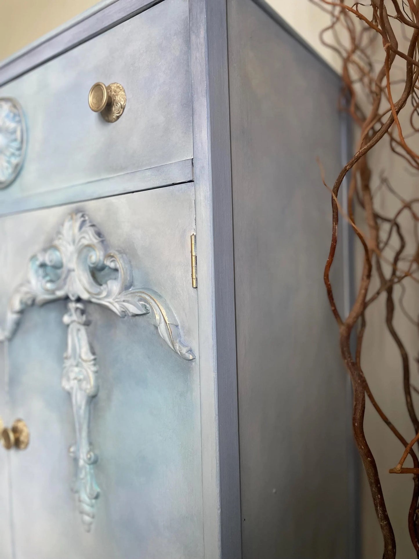 Vintage Tallboy Cabinet: Hand Painted Blue