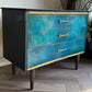 Blue, Teal & Green Vintage Chest of Drawers, Hand Painted Mid Century Dresser