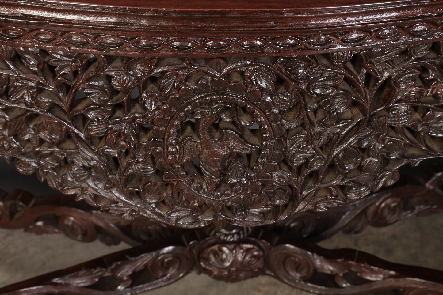 Antique Gothic Burmese Carved Padauk Wood Side Table