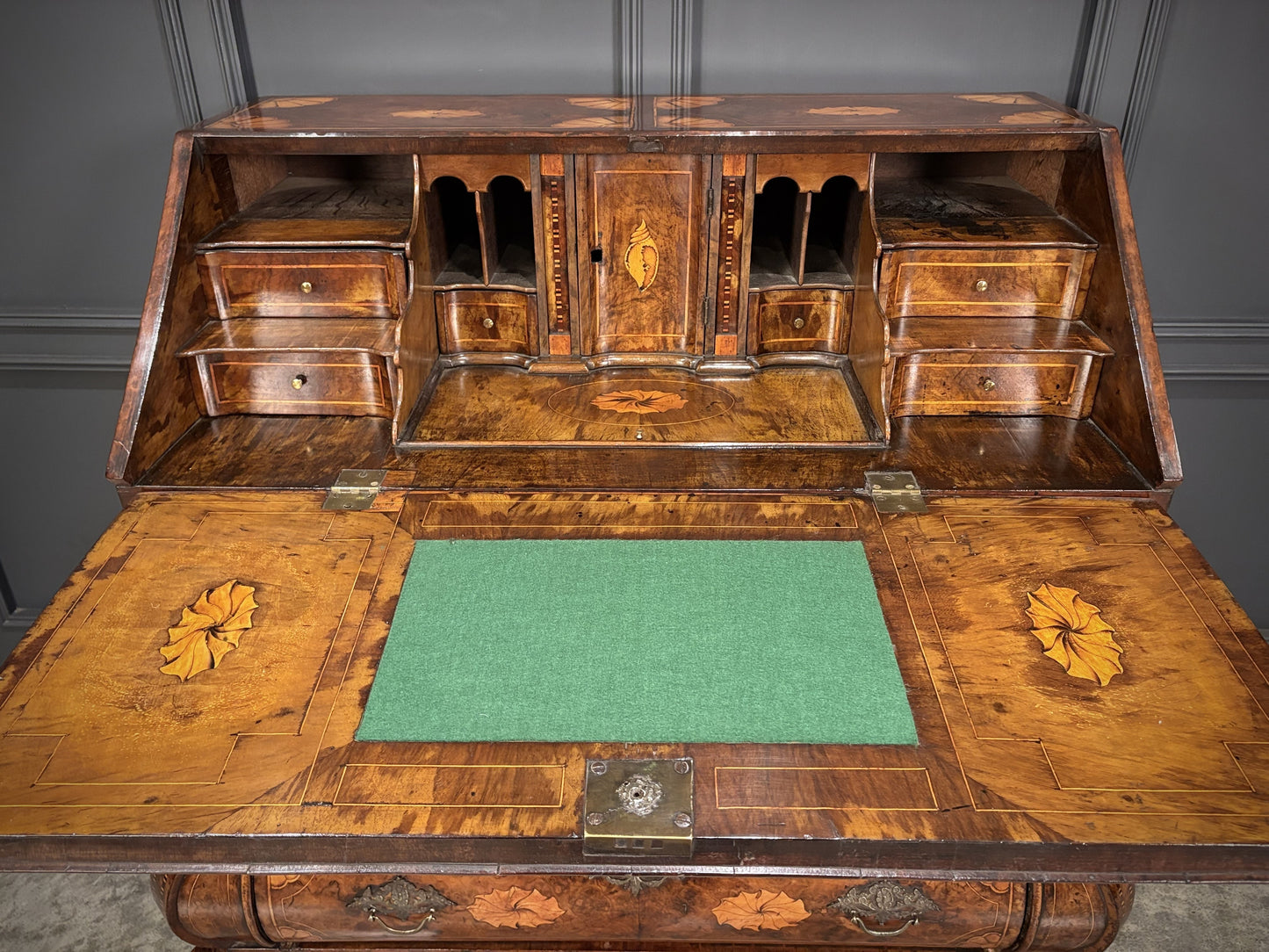 Dutch Marquetry Inlaid Walnut Art Deco Bureau