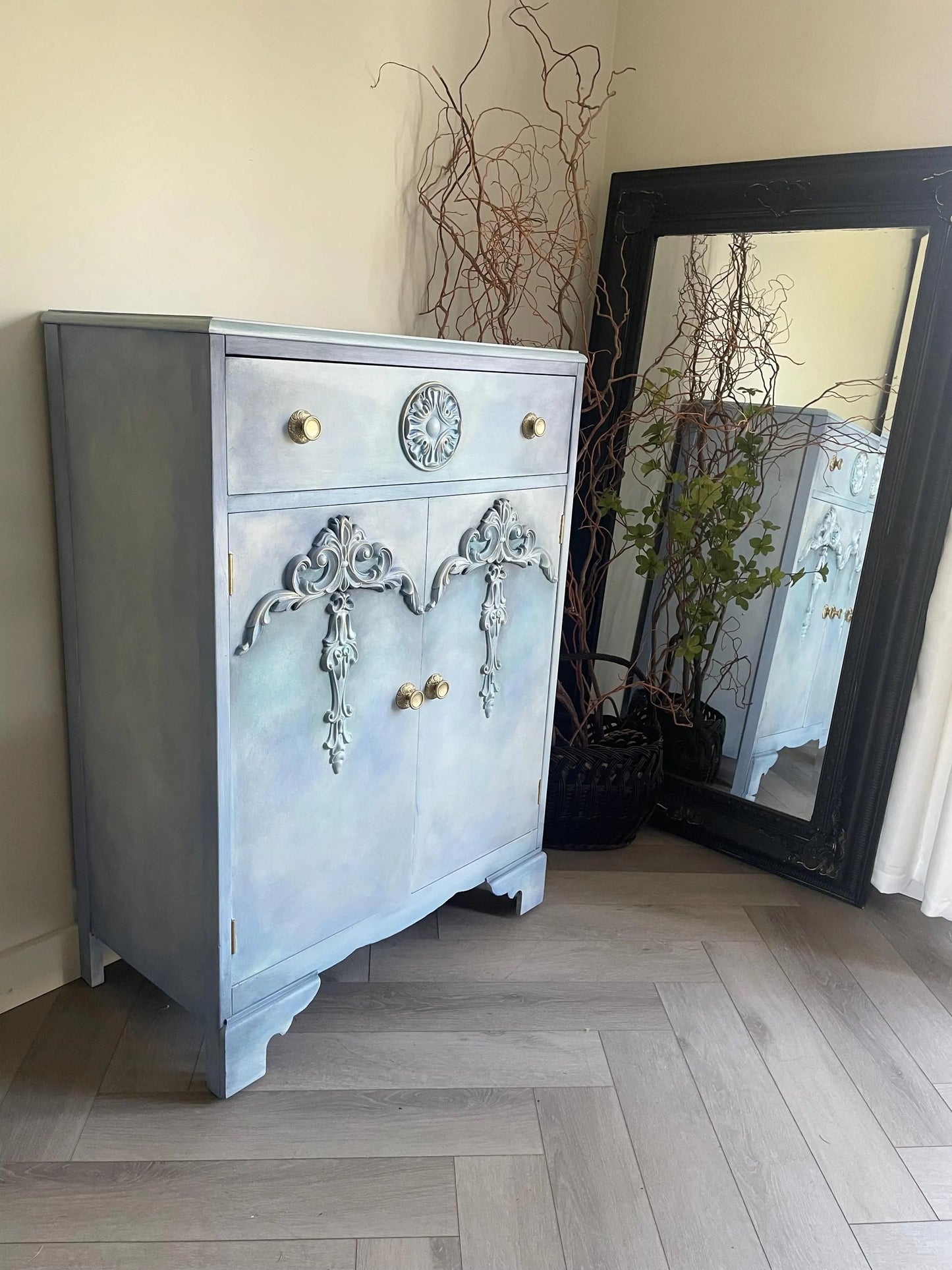 Vintage Tallboy Cabinet: Hand Painted Blue