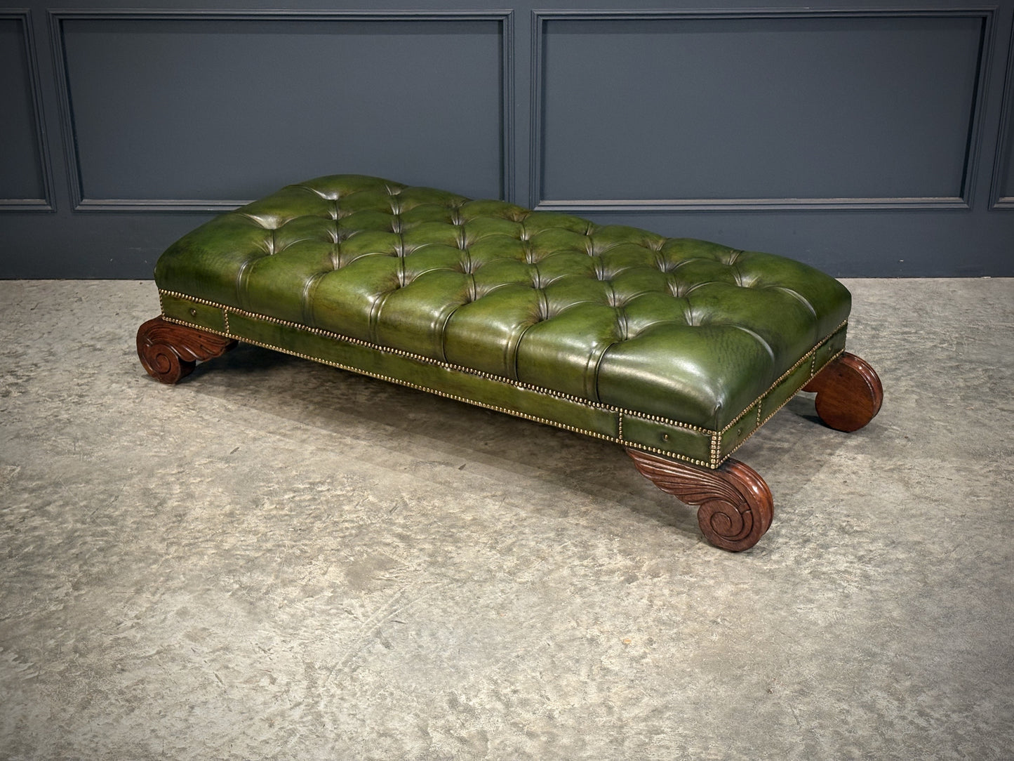 Vintage Regency Green Buttoned Leather Footstool