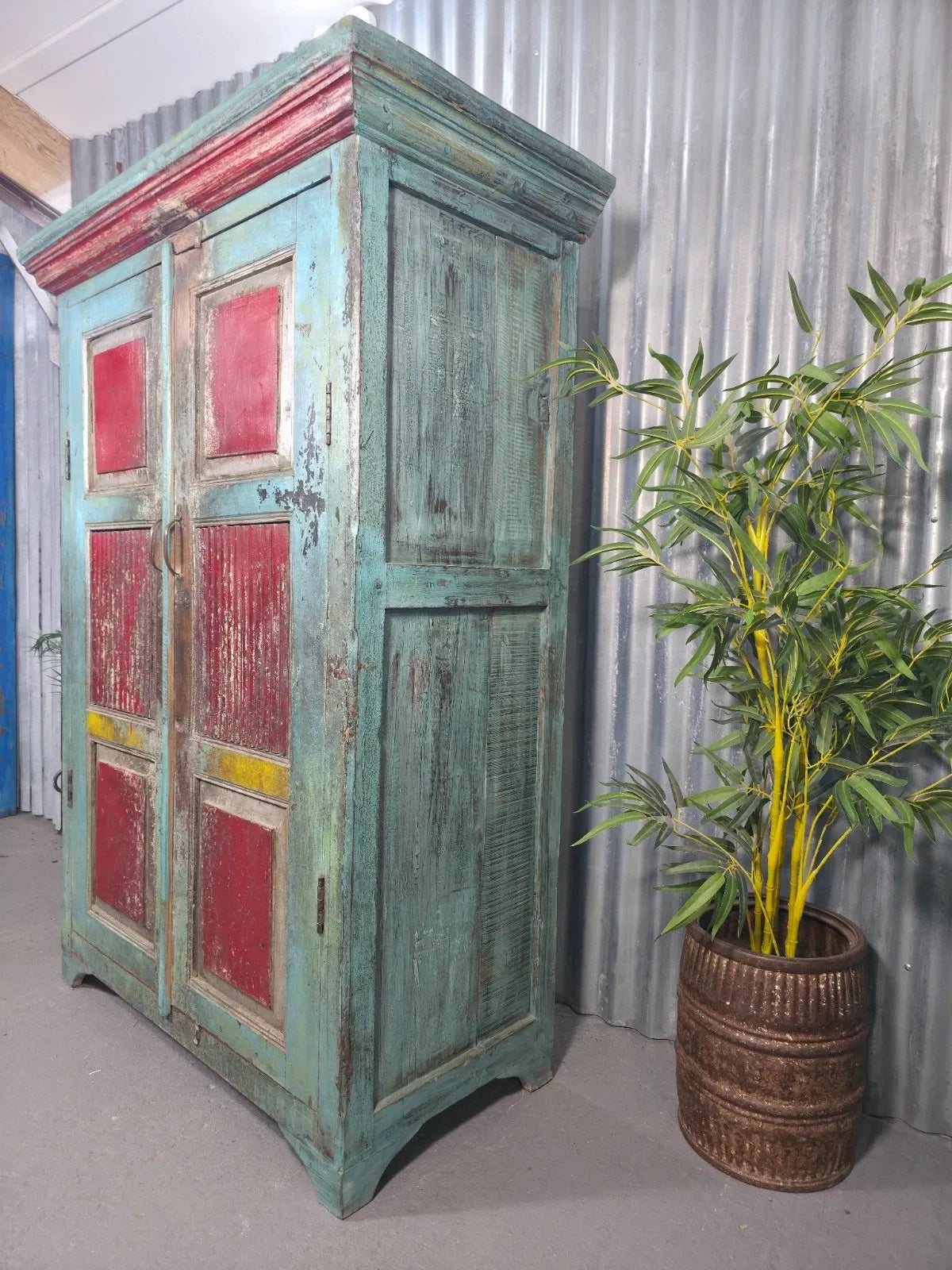 Vintage Reclaimed Indian Free Standing Solid Wooden House Keepers Linen Cupboard