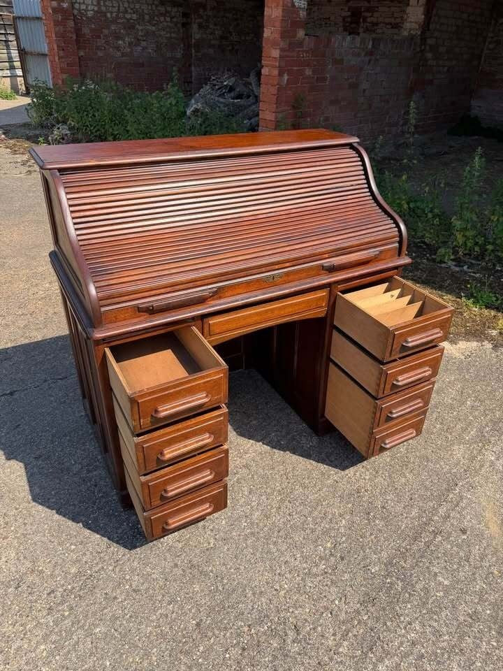 Vintage Oak Roll Top Desk By Angus Of London