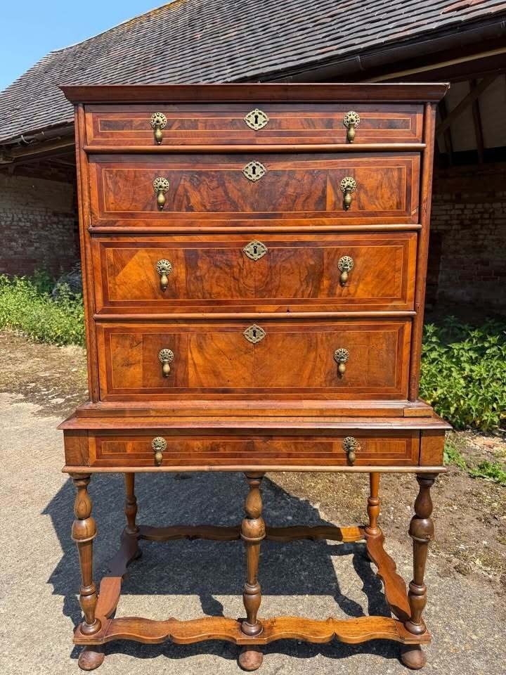 Antique 17th Century Walnut Tallboy Chest On Stand Chest Of Drawers