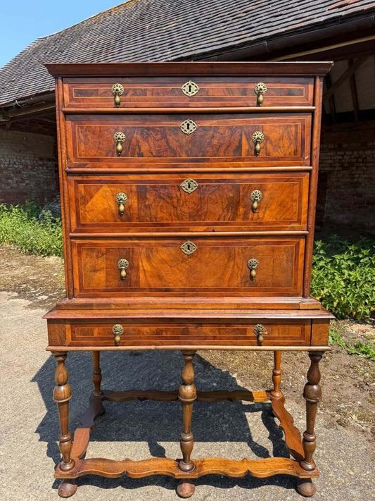 Antique 17th Century Walnut Tallboy Chest On Stand Chest Of Drawers