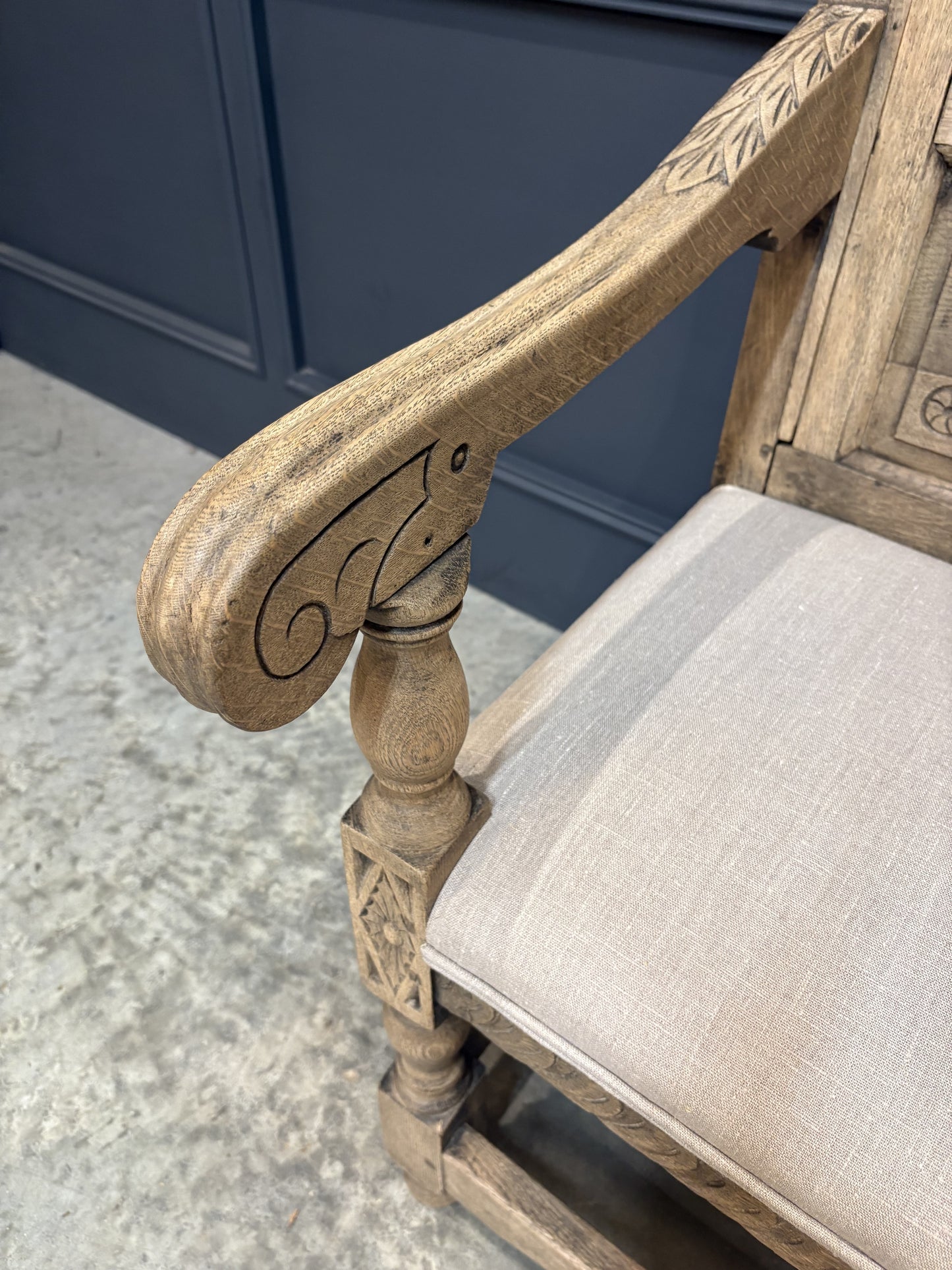 18th Century Antique Carved Bleached Oak Bench