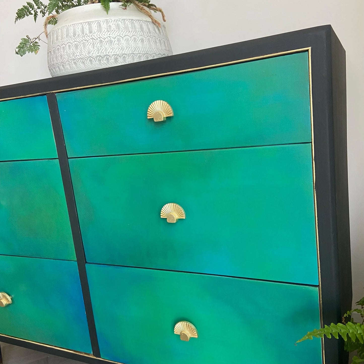 Emerald Green Hand Painted Chest of Drawers, Mid Century Furniture By Herbert & Gibbs