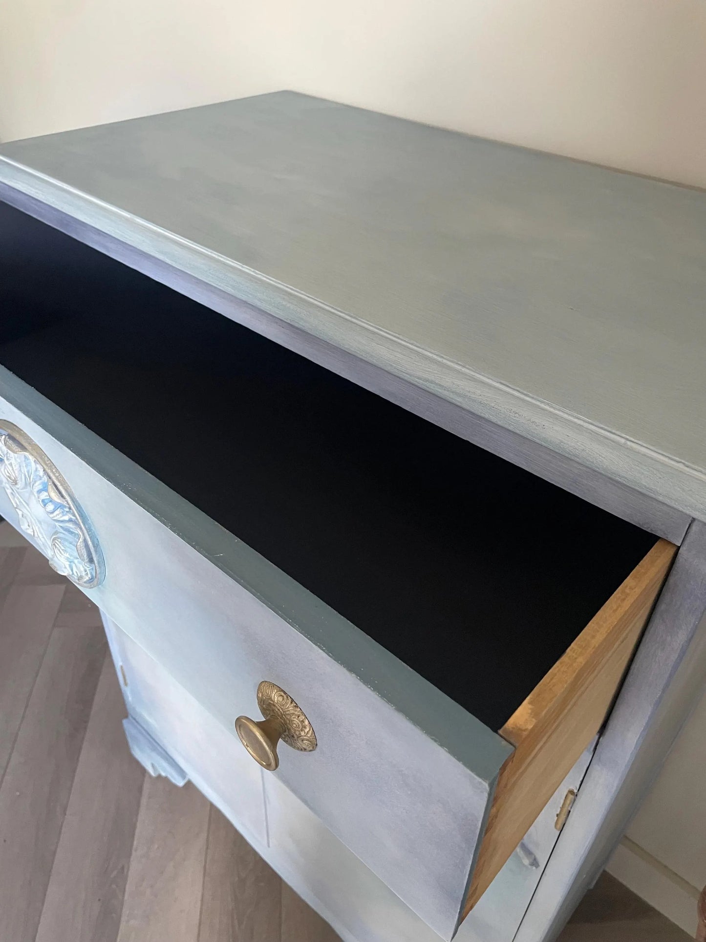 Vintage Tallboy Cabinet: Hand Painted Blue