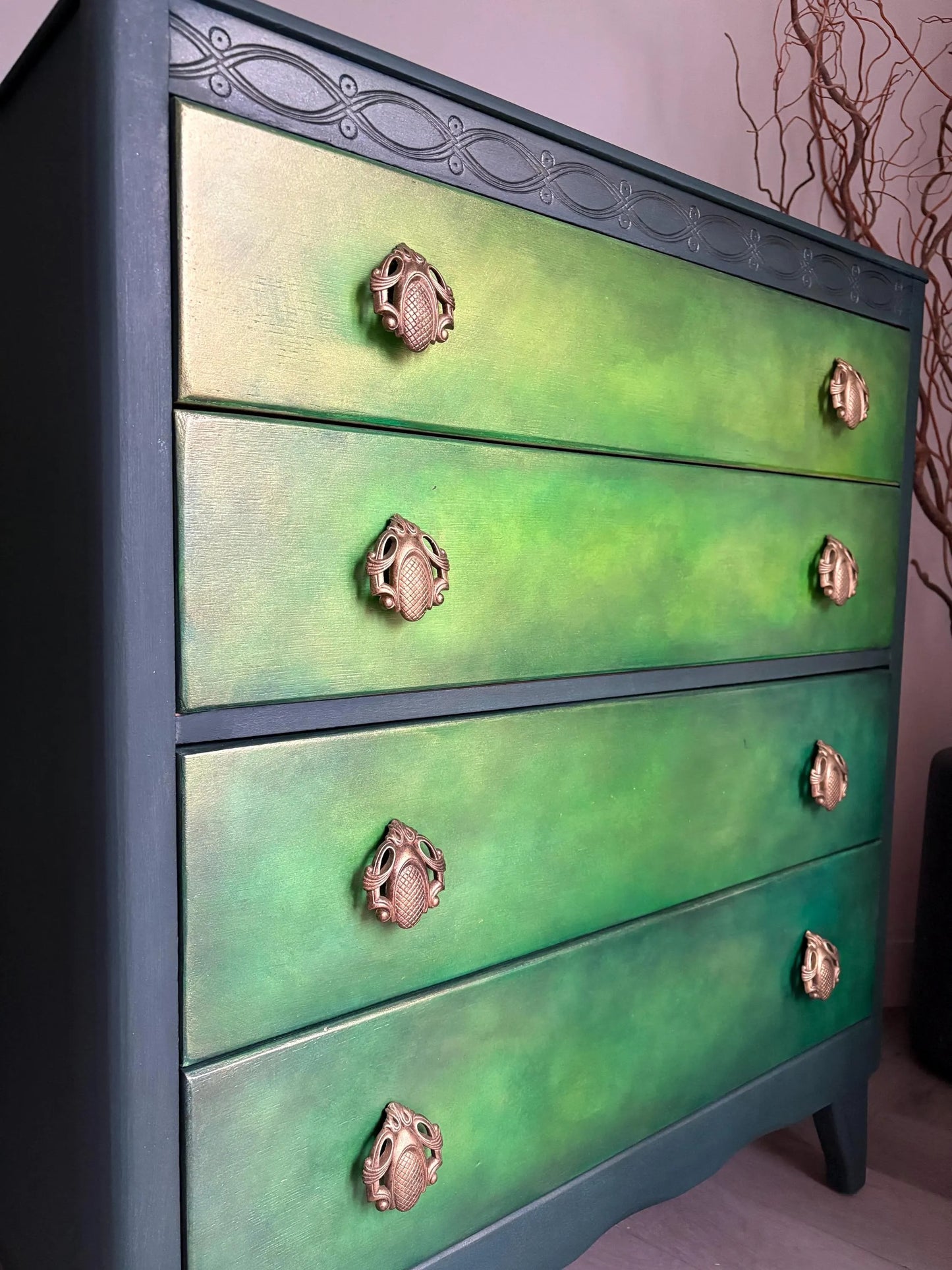 Green Vintage Lebus Chest of Drawers – Hand Painted Dresser
