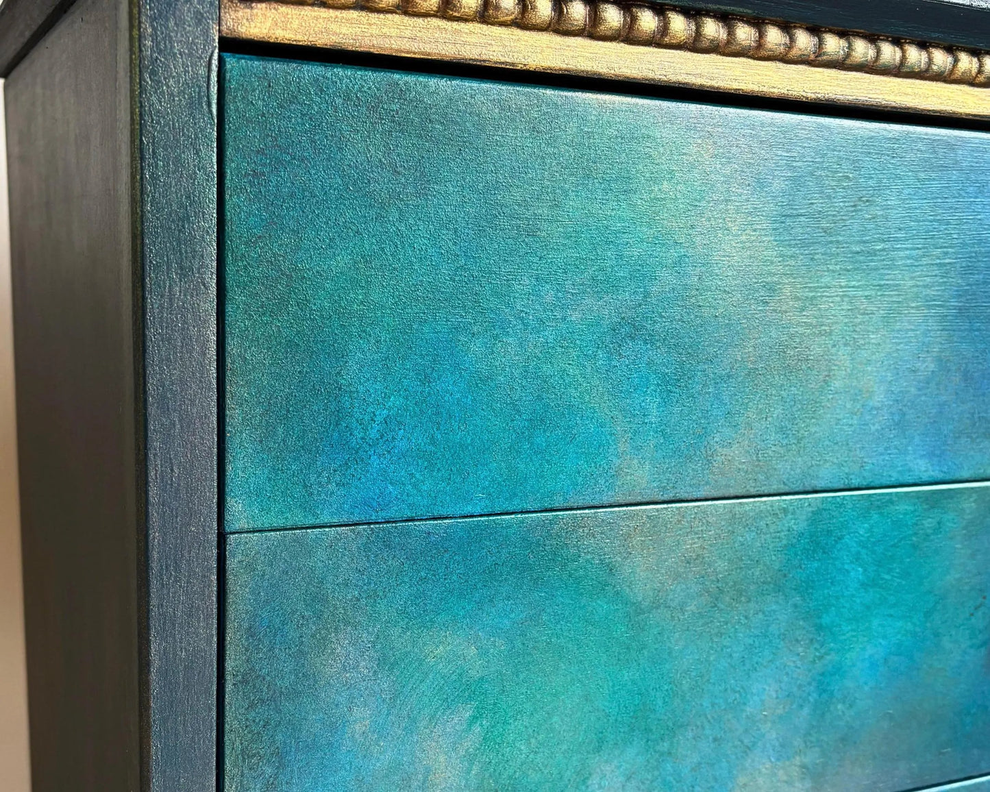 Blue, Teal & Green Vintage Chest of Drawers, Hand Painted Mid Century Dresser