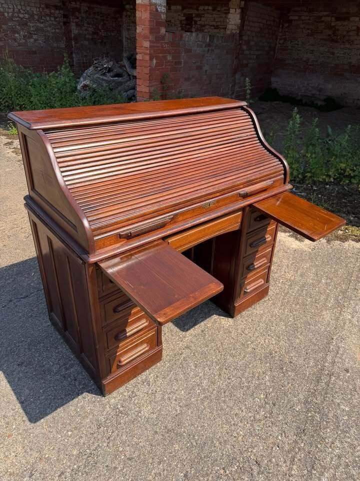 Vintage Oak Roll Top Desk By Angus Of London