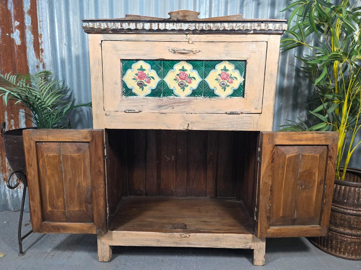 Vintage Reclaimed Indian Wooden Free Standing Bathroom Kitchen Cupboard Cabinet