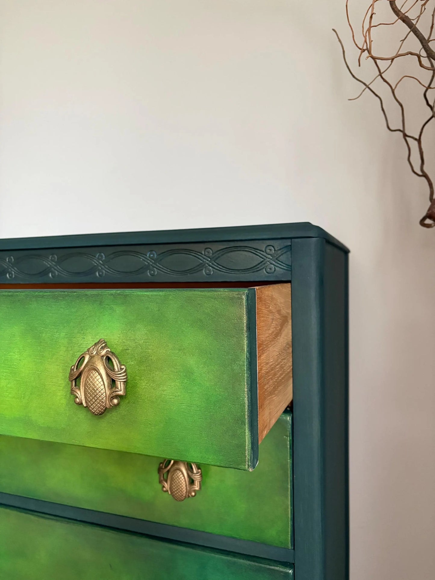 Green Vintage Lebus Chest of Drawers – Hand Painted Dresser