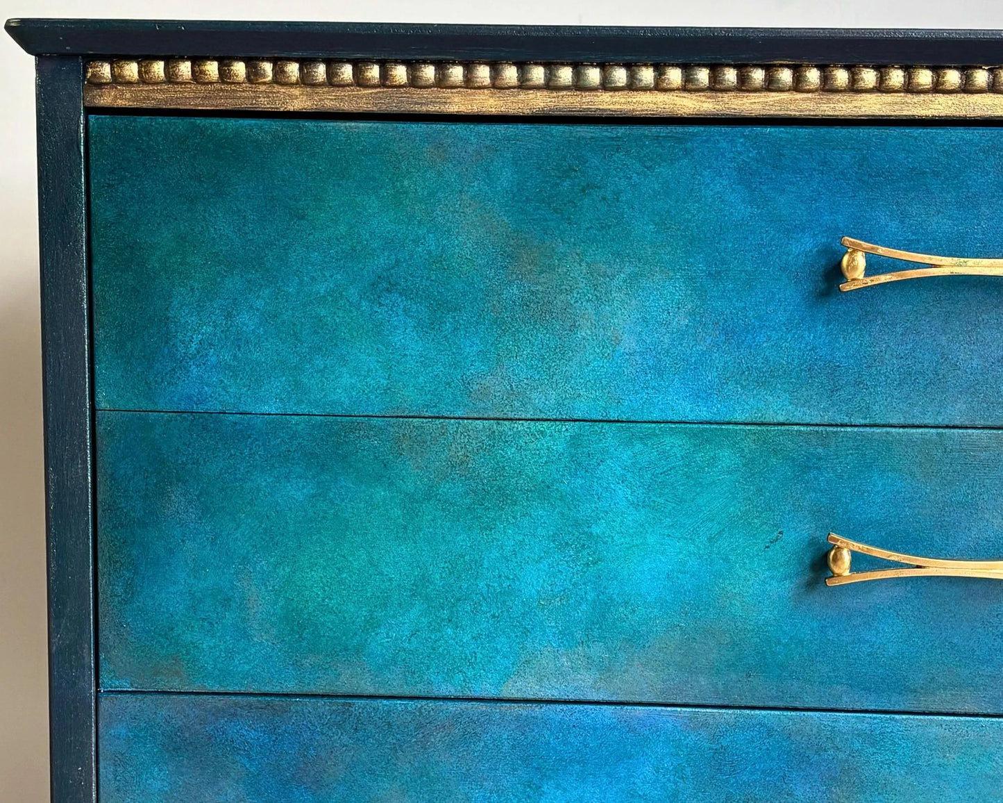 Blue, Teal & Green Vintage Chest of Drawers, Hand Painted Mid Century Dresser
