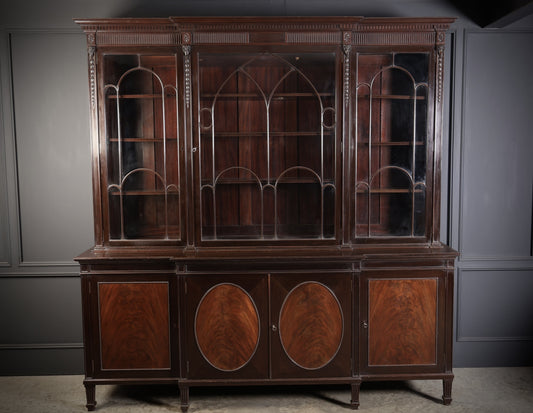 Large Mahogany Breakfront Glazed Bookcase Display Cabinet