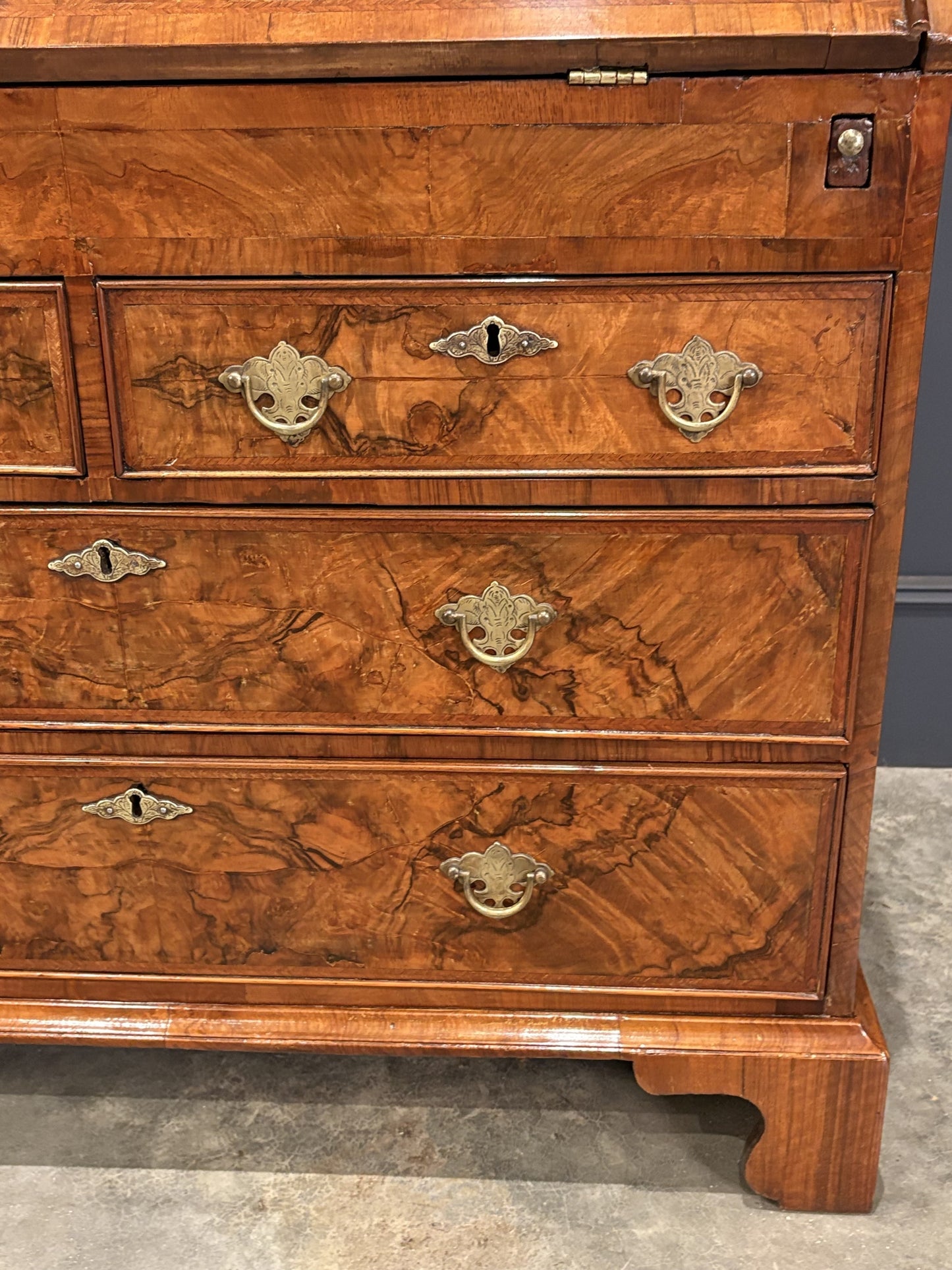 Queen Anne Art Deco Figured Walnut Writing Bureau