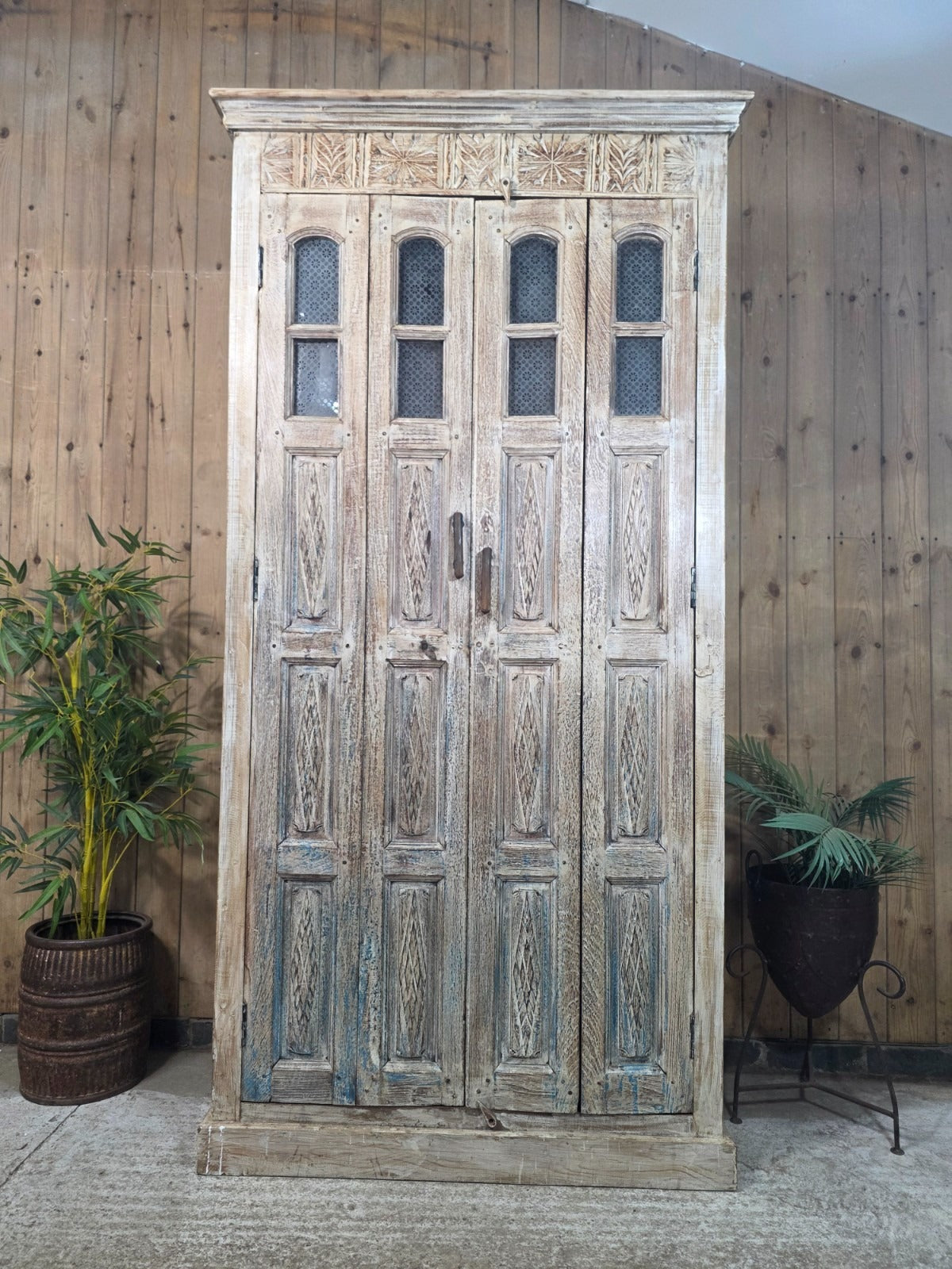 Vintage Reclaimed Indian Solid Wooden House Keepers Linen Cupboard