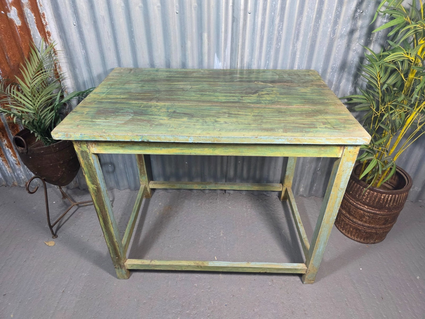 Green Vintage Rustic Indian Solid Wooden Desk Console Hallway Kitchen Island Table