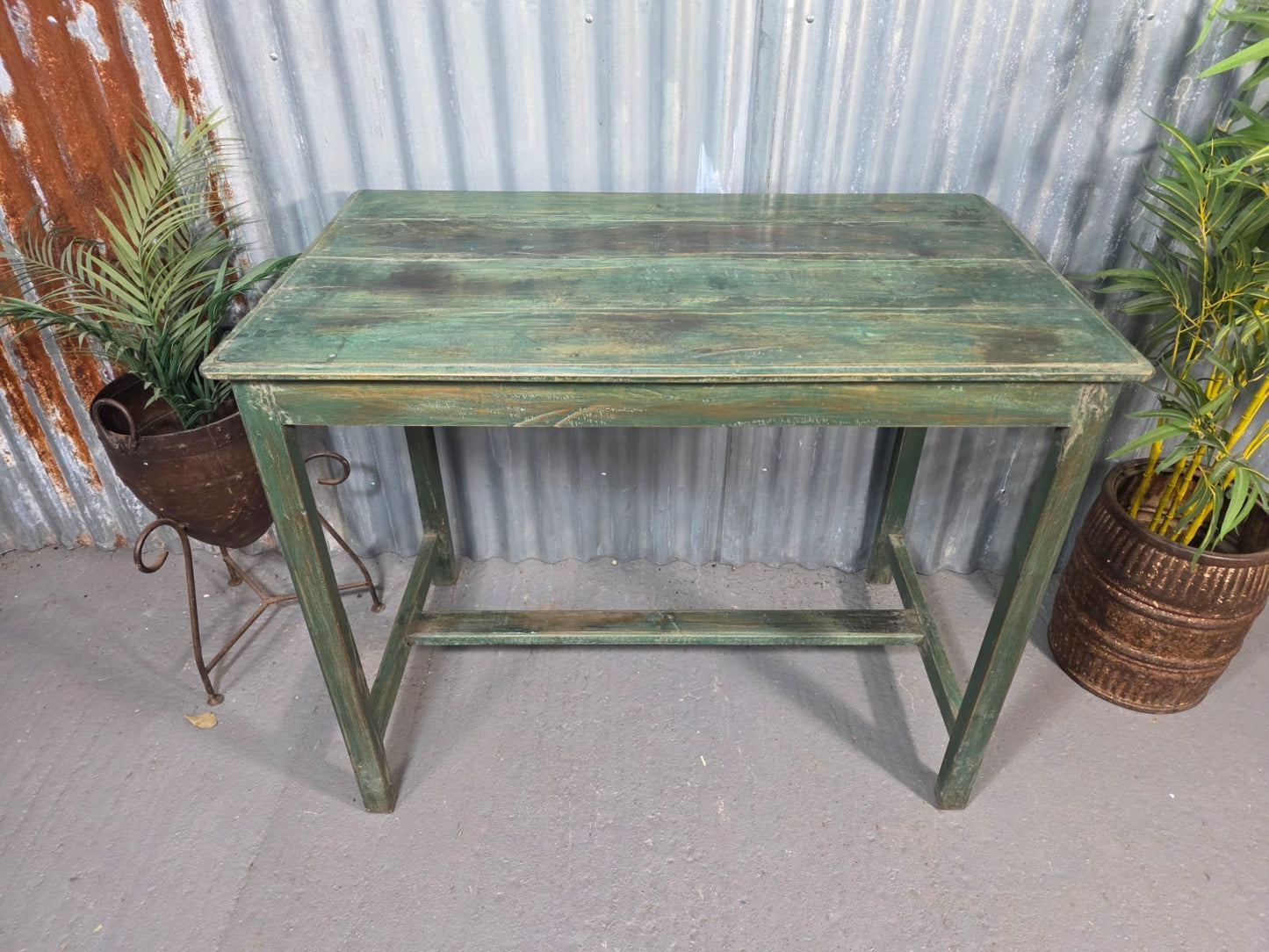 Green Vintage Rustic Indian Solid Wooden Desk Console Hallway Kitchen Island Table