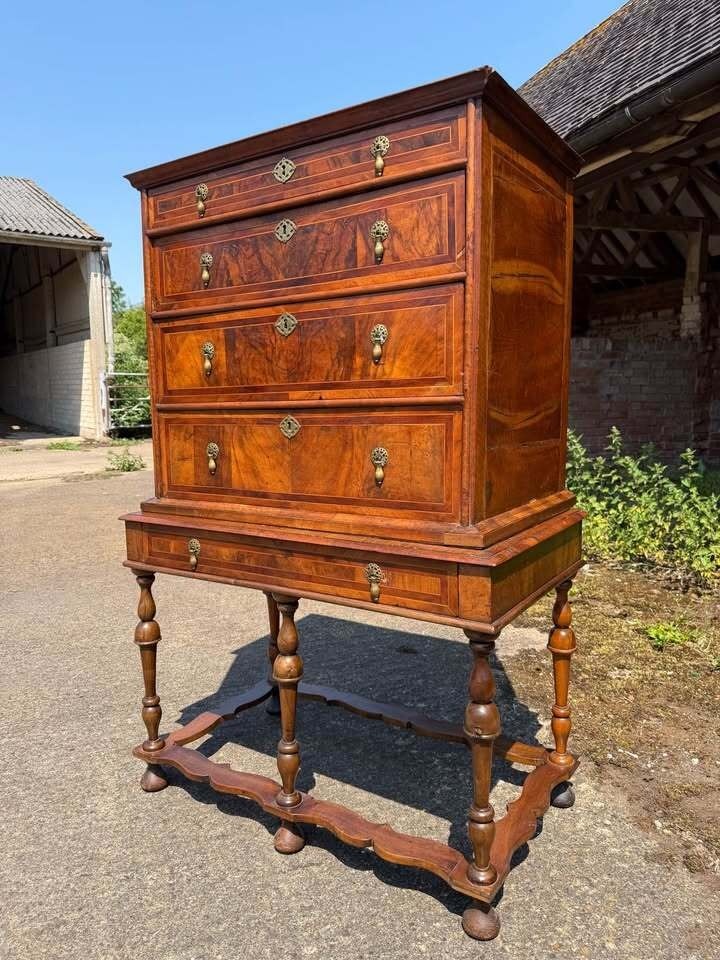 Antique 17th Century Walnut Tallboy Chest On Stand Chest Of Drawers