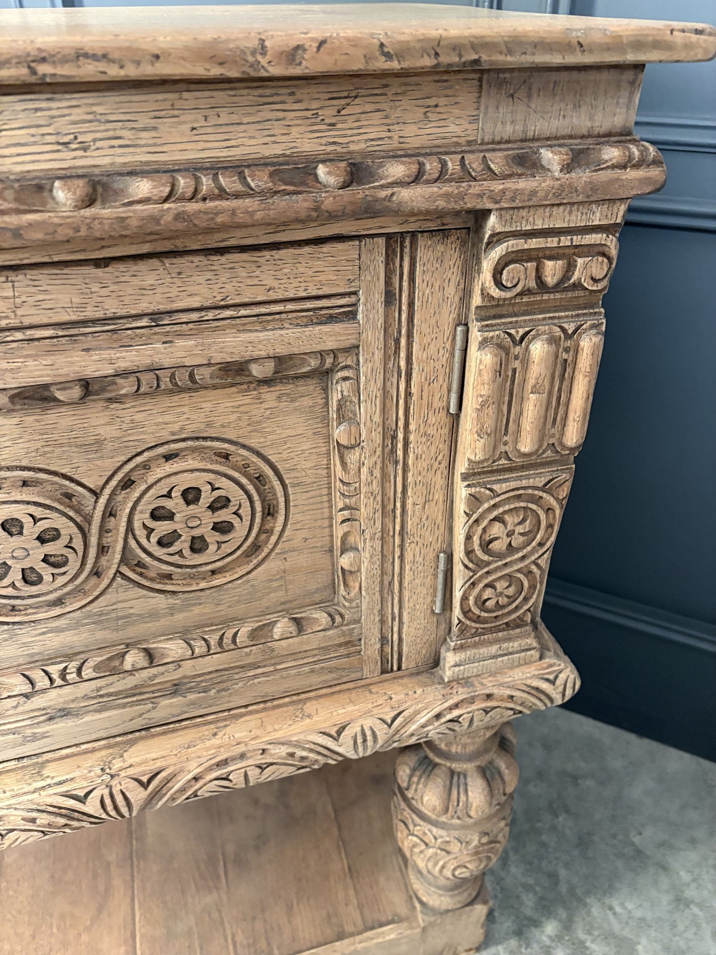 Carved Bleached Antique Oak Carved Sideboard