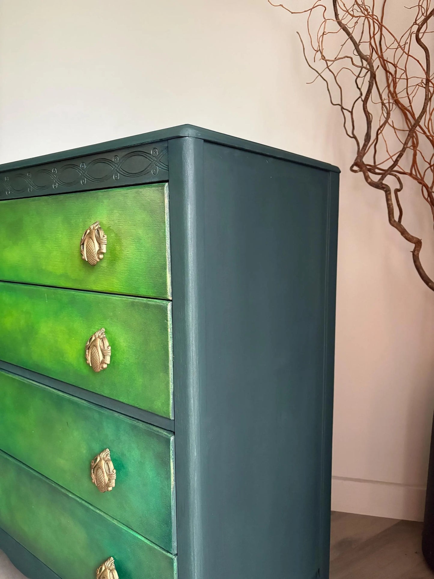 Green Vintage Lebus Chest of Drawers – Hand Painted Dresser