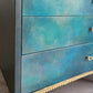 Blue, Teal & Green Vintage Chest of Drawers, Hand Painted Mid Century Dresser