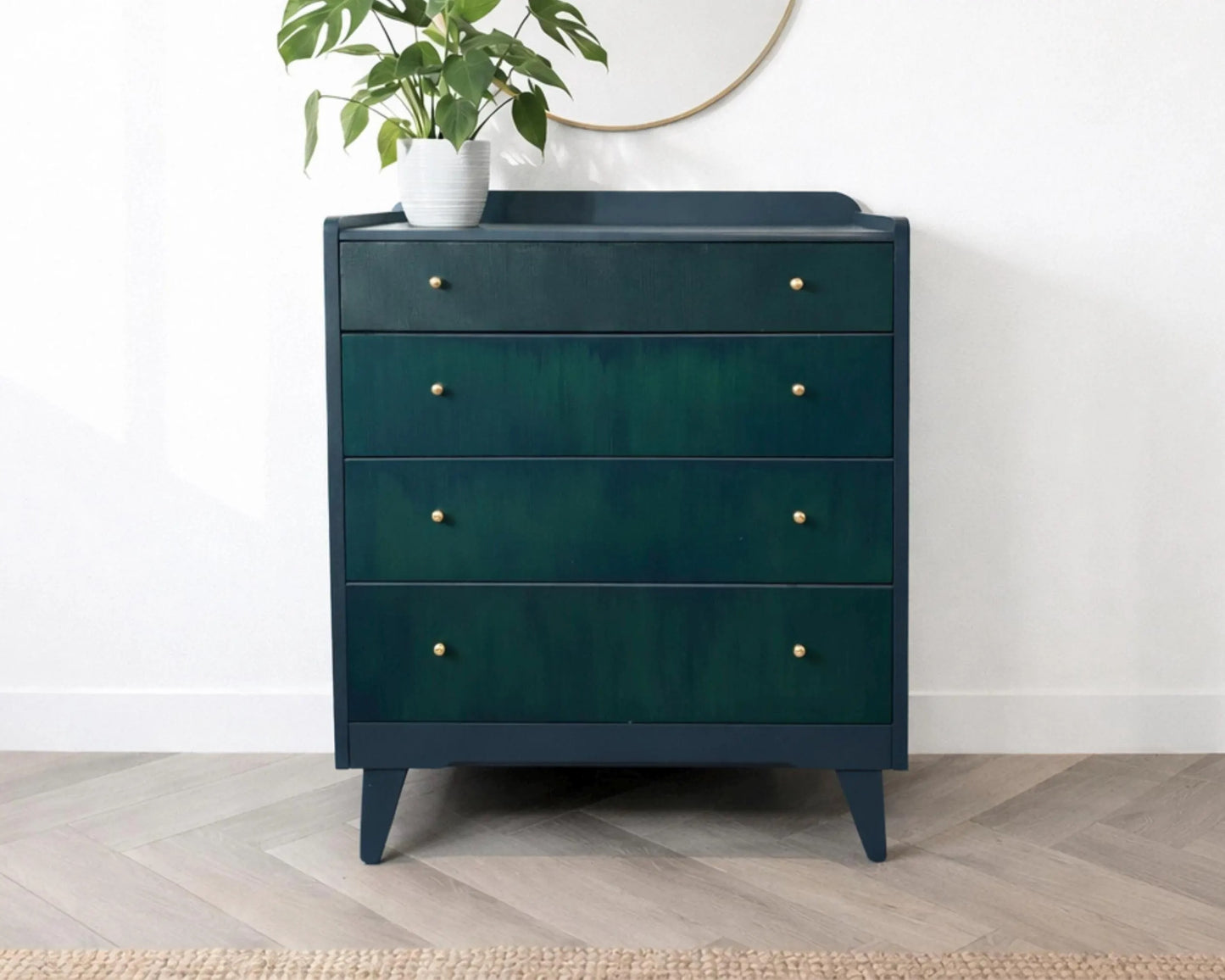 Green Blue & Teal Lebus Chest of Drawers. Vintage Upcycled Mid-Century Furniture