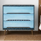 Blue Mid Century Chest of Drawers with Tapered Gold Legs. Boho Style